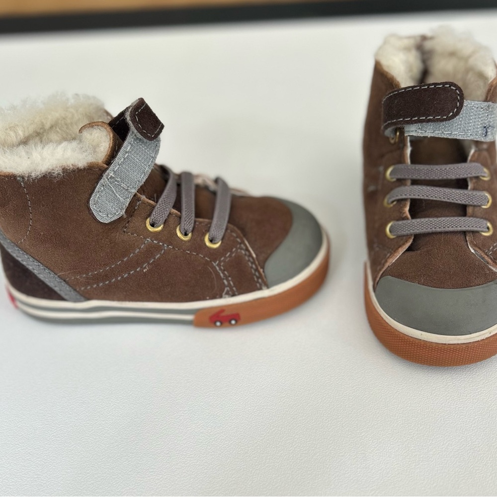 See Kai Run Brown and Gray Kids Boots with Faux Fur